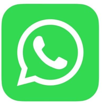Grünes Quadrat mit weißem WhatsApp-Logo und Telefonsymbol in Sprechblase.